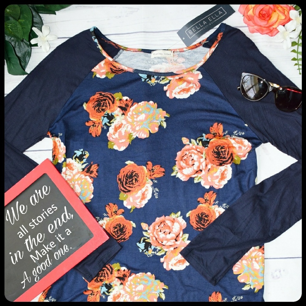 NWT Floral raglan tee